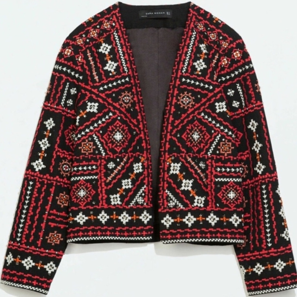 Zara Black and Red Embroidered Jacket